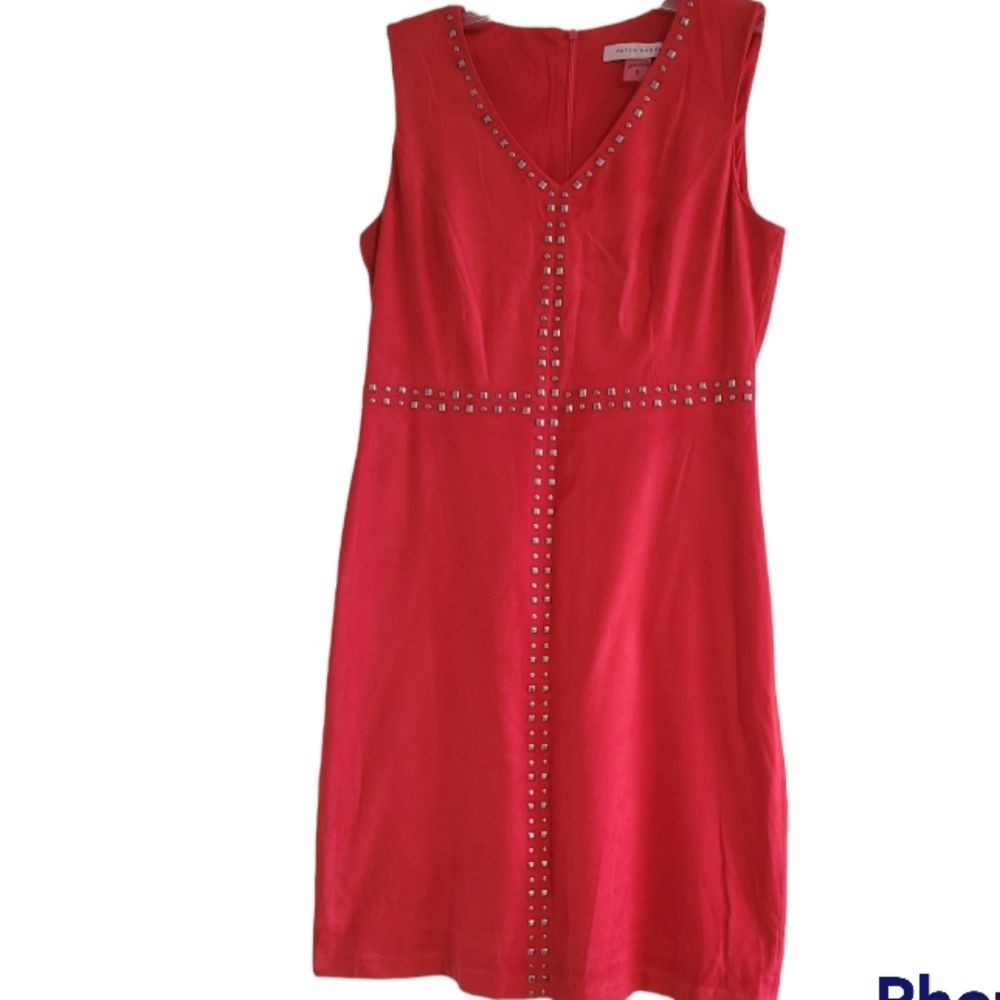 Peter Nygard Red Faux Suede Studded Lined New Stretch Sleeveless 8P